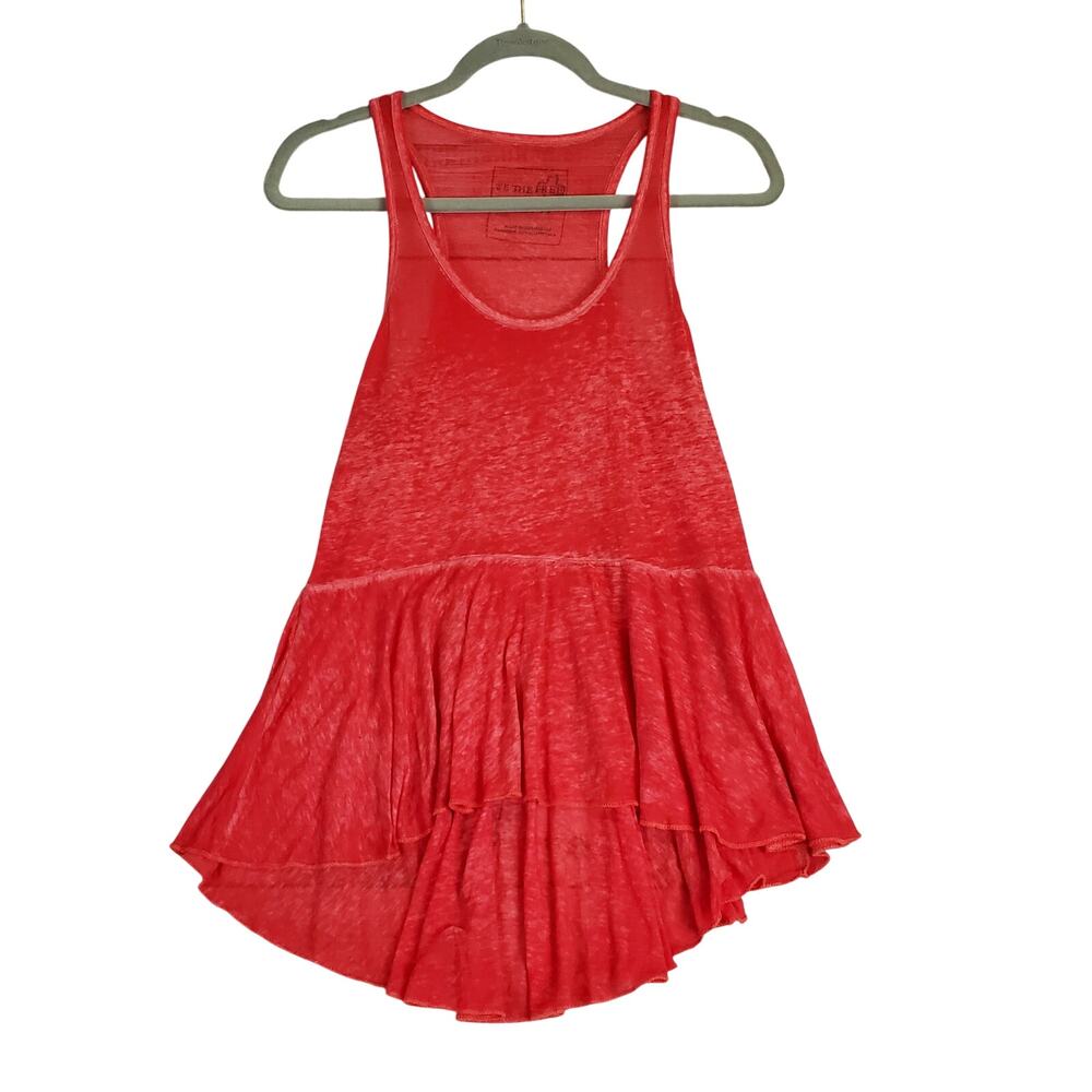 We the Free Burnout Ruffle Tunic Tank Top XS Orange Whimsy Fairy Summer Coastal